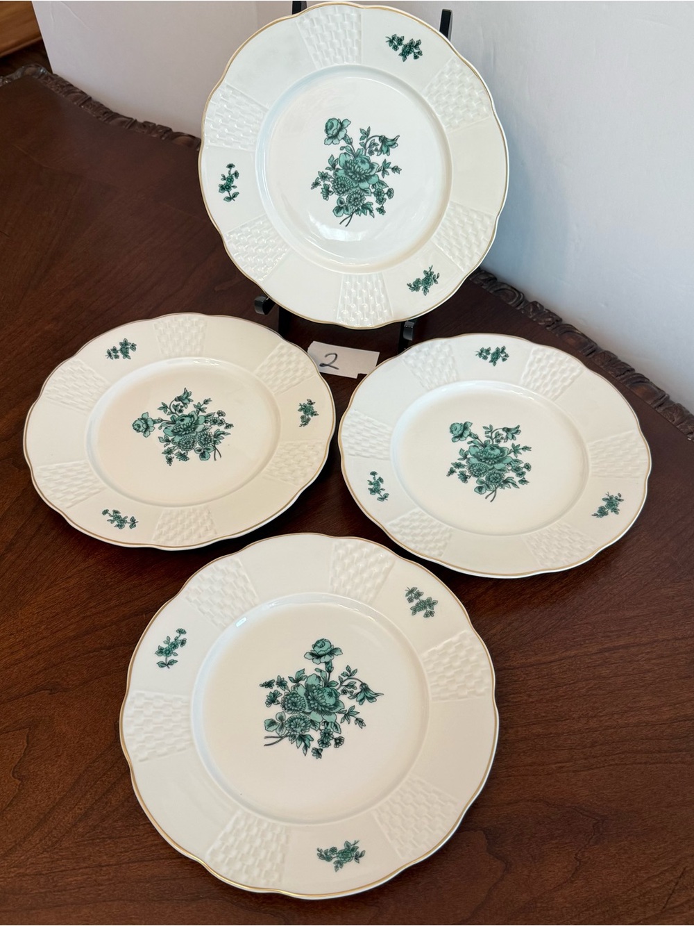 Set of 4 Vista Allegre Portugal Green Rose Salad Plates Flowers Basket Weave